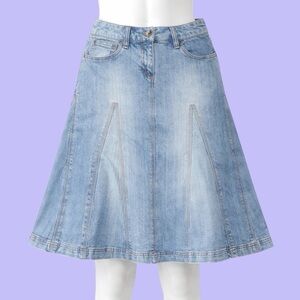 Contrast 1990s Y2K Denim Midi A-Line Skirt